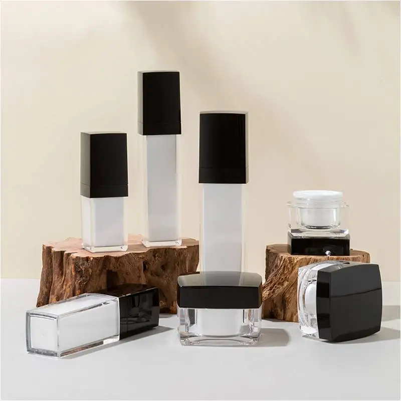 Manufacturer Luxury 30/50ml Cream Acrylic Jar 30ml/50ml/80ml/100ml Lotion pump Square Bottle for Sale