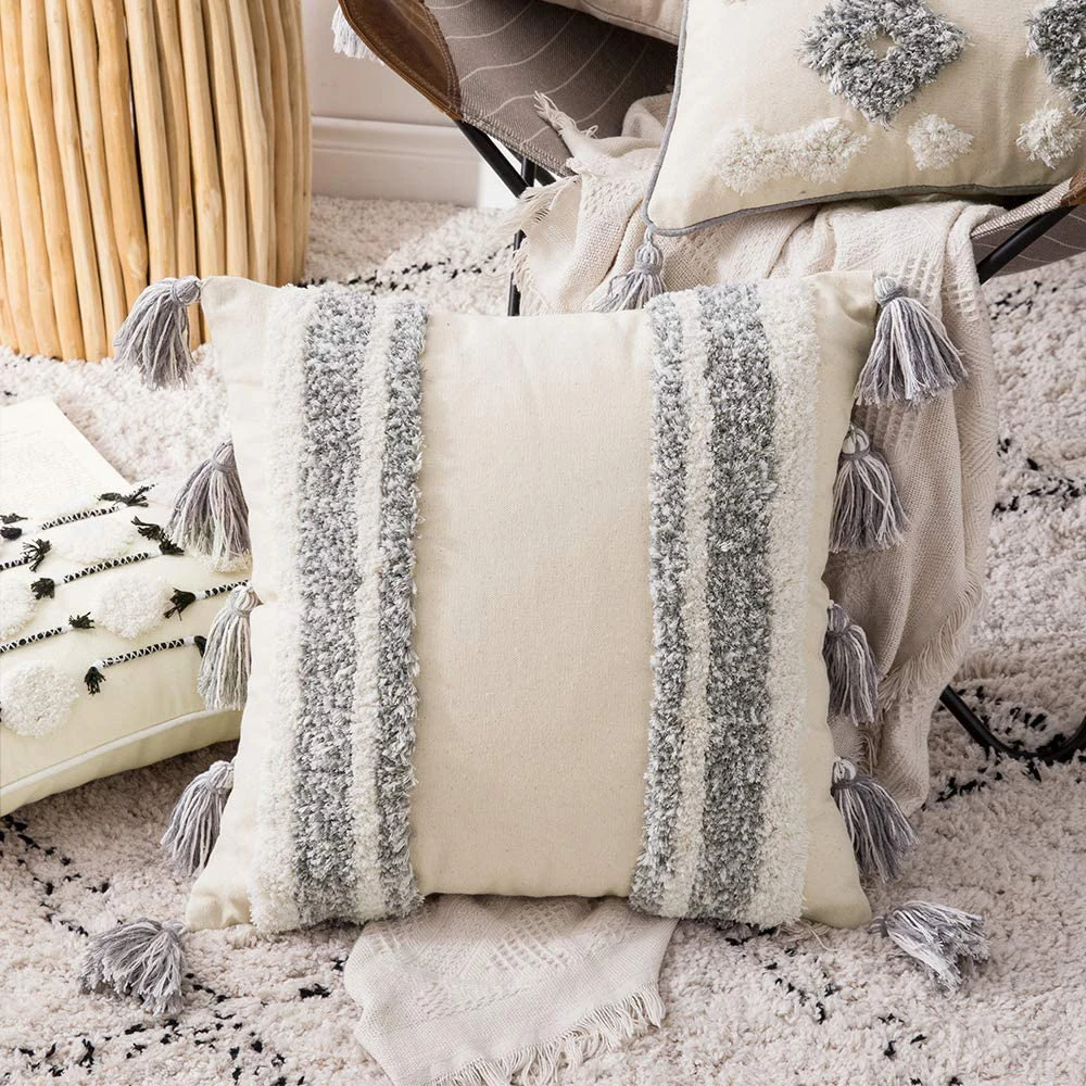 
Wholesale Throw Pillow Cover 18*18inch Pillowcase for Couch Sofa Bed Cushion Covers Tribal Boho Woven Fringe Pillow Cover 