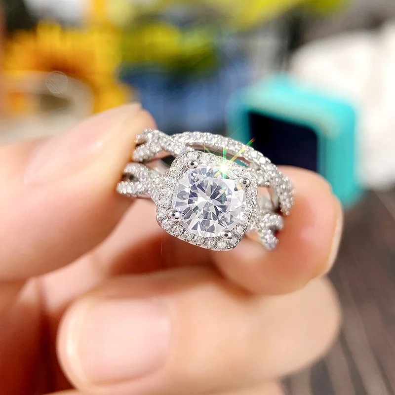 Factory Manufacturer Wholesale Brilliant Cut Moissanite Ring Set Women