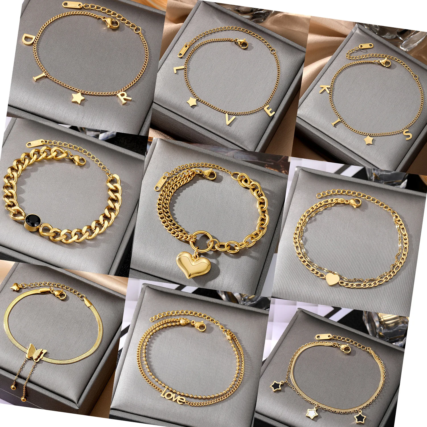 High Quality Minimalist 18K Gold Plated 316L Stainless Steel Bracelet Variety Butterfly Charm Bracelets Women Jewelry