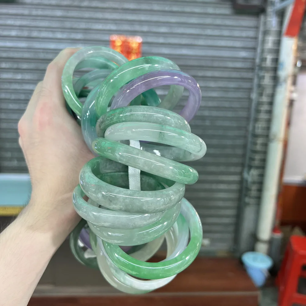 Wholesale 56~60mm Natural Myanmar Multicolor Random Color Jade Jadeite Jade Adult Bangle Charm Bangles For Women