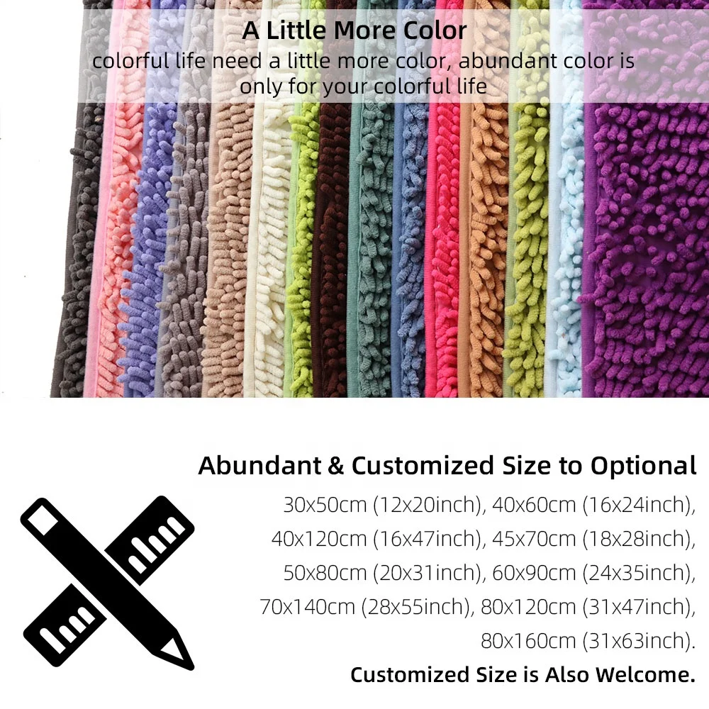 Yinzam Home Area Decor Chenille Bathroom Bath Mat Rug for Stairs Toilet Mats Bathtub Non-slip Water Absorbent Floor Shower Rugs