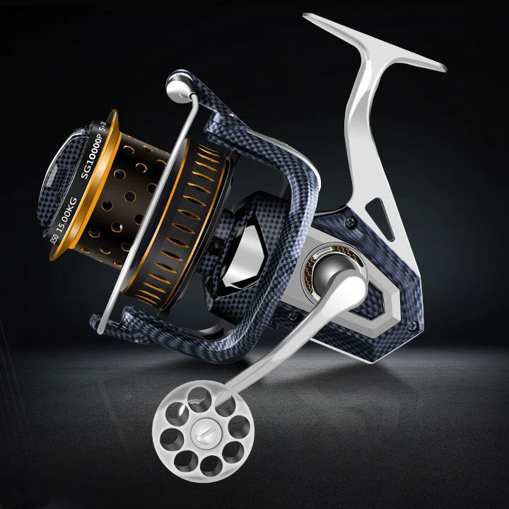 Metal Far Long Cast Spinning Reel Brass Gear Size 8000 10000 12000 Saltwater Boat Fishing Tapered Spool