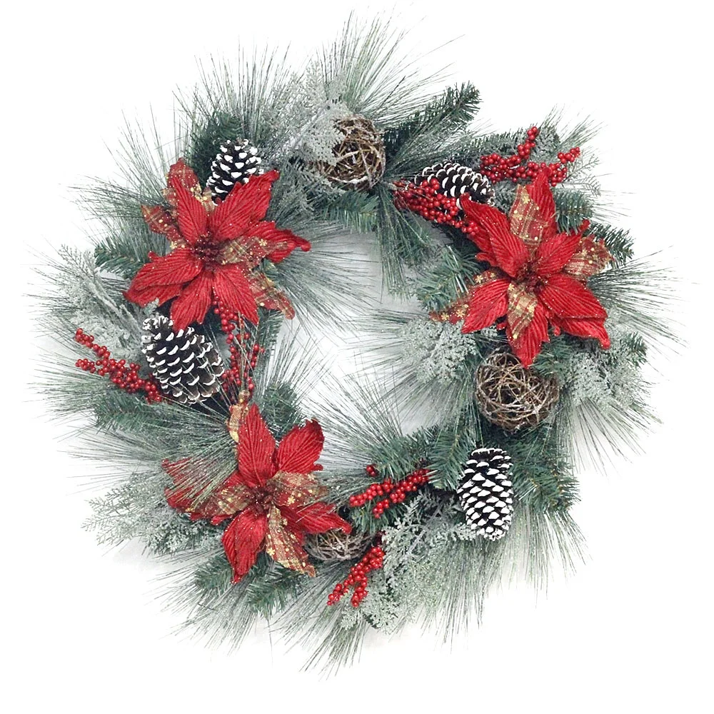 Customized Decoration 18 20 22 24 inch Christmas Hanging Artificial Flowers Pine Garland Wreaths Decorative