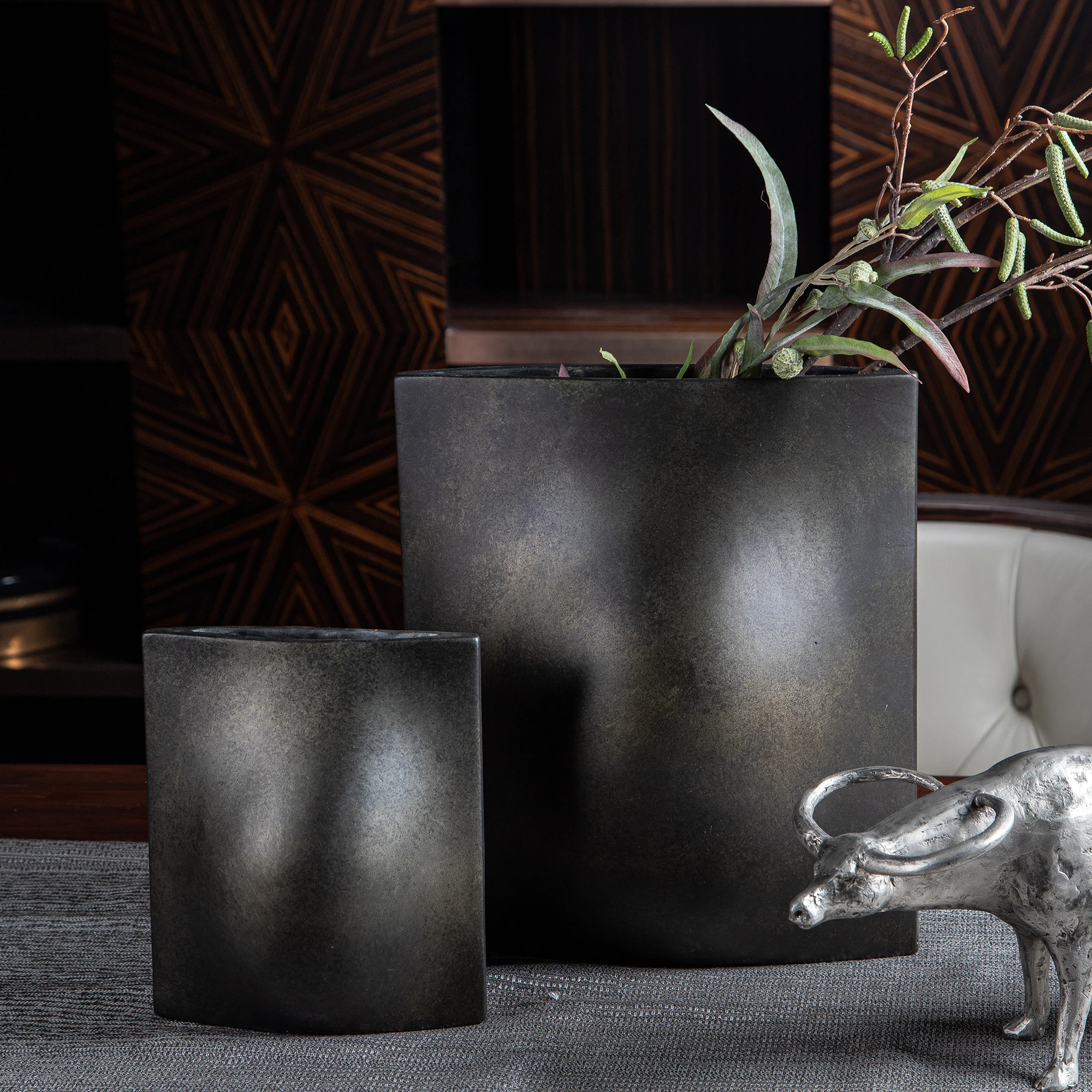 Antique bronze natual handmade artwork ceramic vase luxury decoration