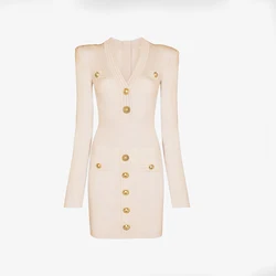 Женское трикотажное платье-свитер с v-образным вырезом и длинными рукавами