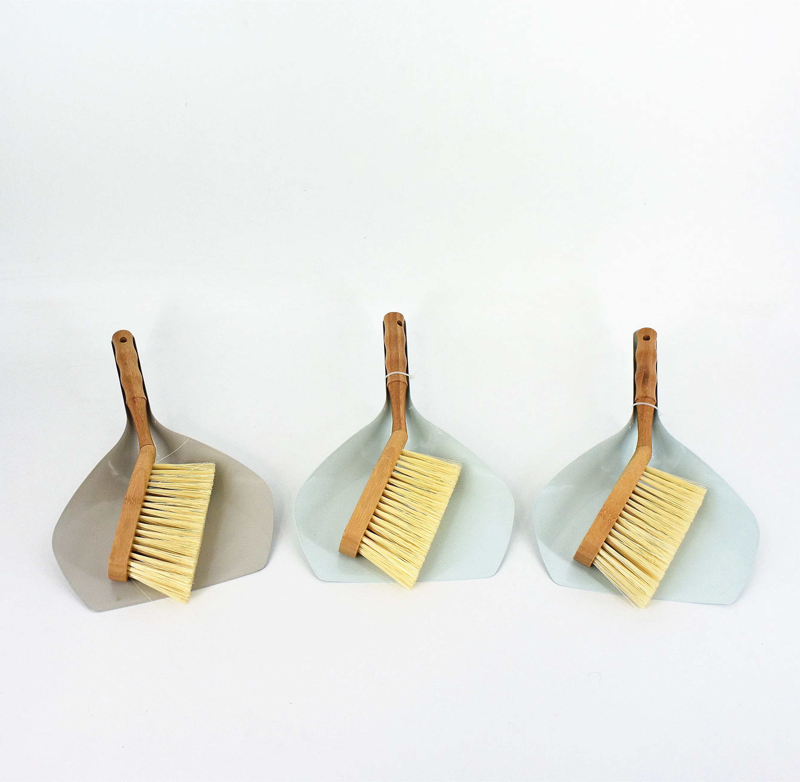 new product metal cleaning dustpan with bamboo handle brush set short handle dustpan