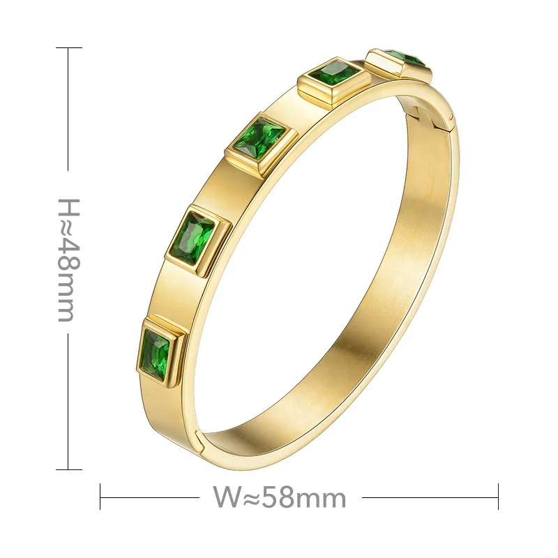 High Quality 18K Gold Plated Stainless Steel Jewelry Square Green Zircon Crystal Bracelets DB172001