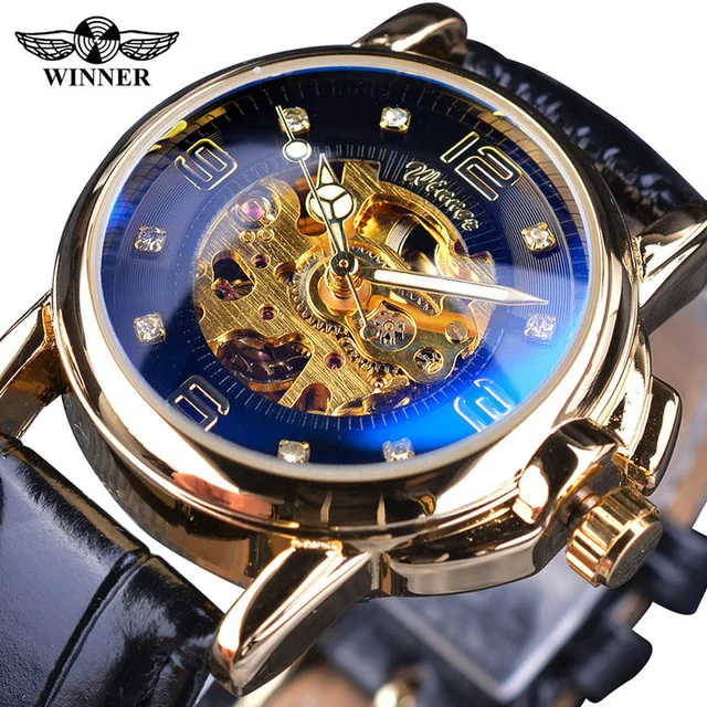 OEM/ODM Winner Transparent Case Luxury Design Leather Strap Business Watches Men Wrist Top Brand Mechanical Skeleton Watch