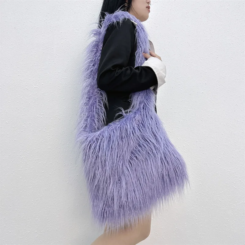 Women Soft Plush Hobos Y2k Shoulder Bags Winter Furry Ladies Clutch Purse Handbag Fashion Female Underarm Bag Hasp