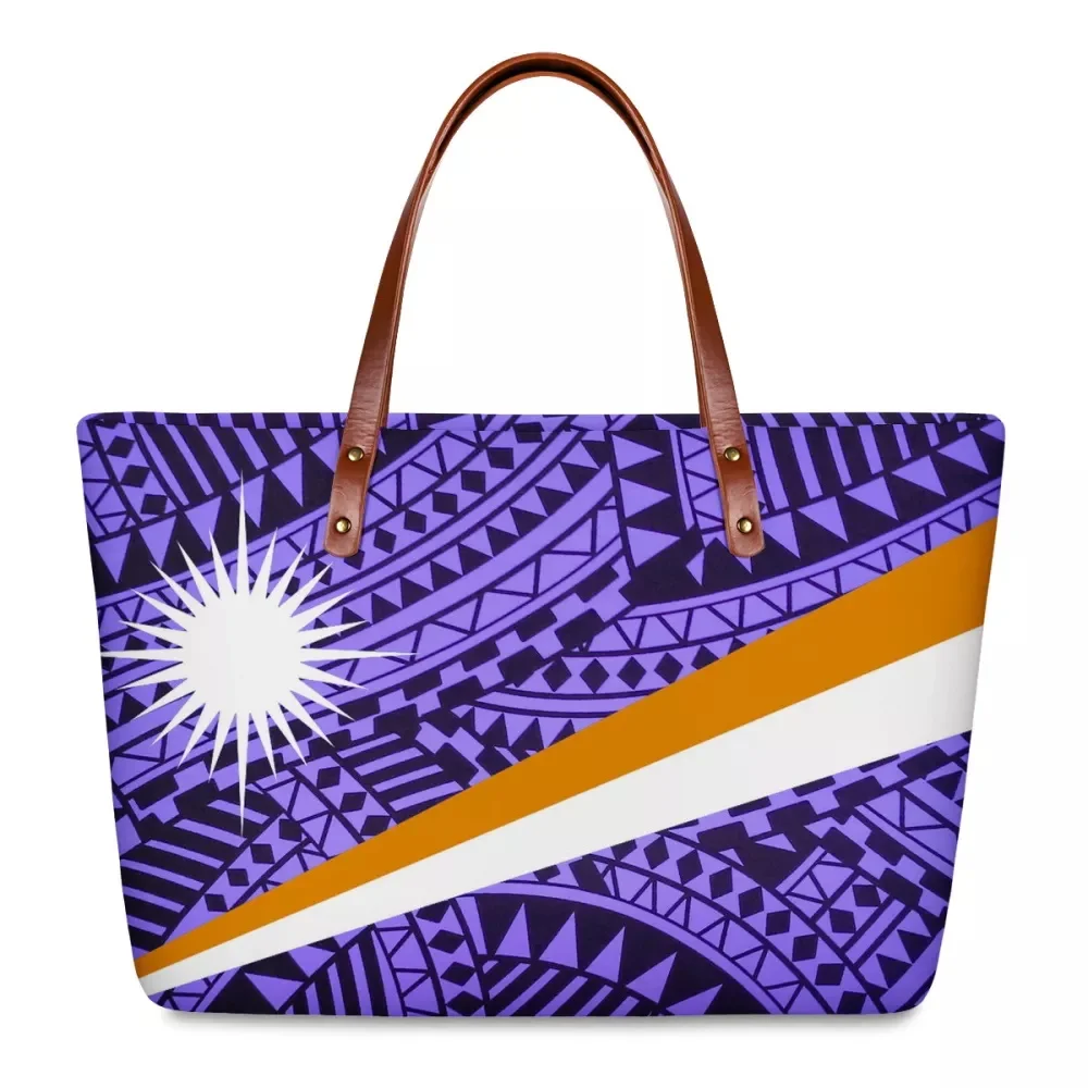 Cheap Wholesale Handbags Marshall Islands Tribal Hand Bags Unique Leisure Pu Leather Tote Bag Custom Printed Dropshipping