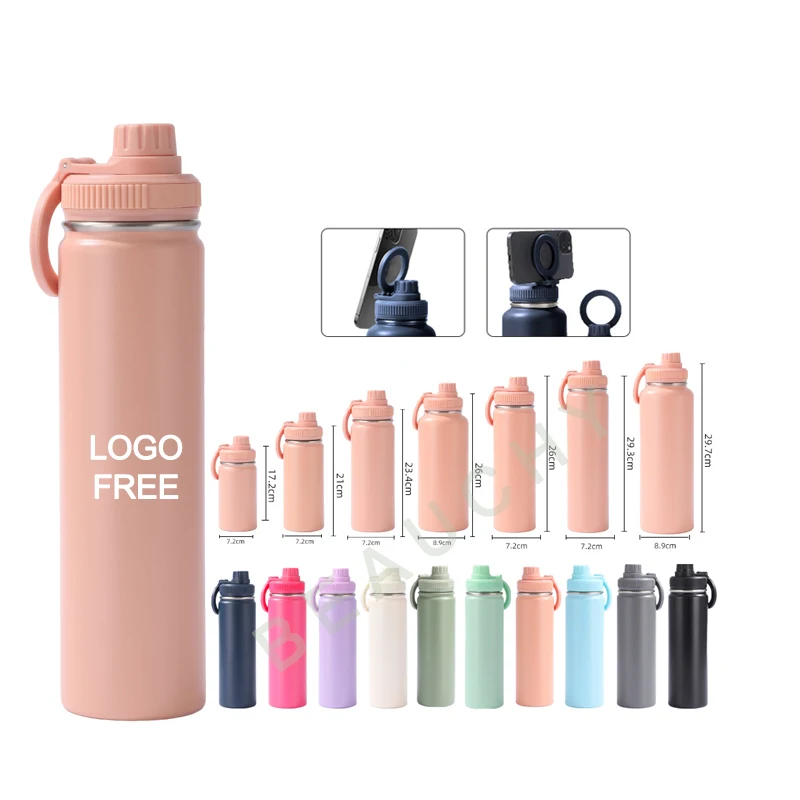 2025 New Design Wide Mouth Large Capacity LFGB Stainless Steel Water Bottle with Cell Phone Holder for Gym & Travel