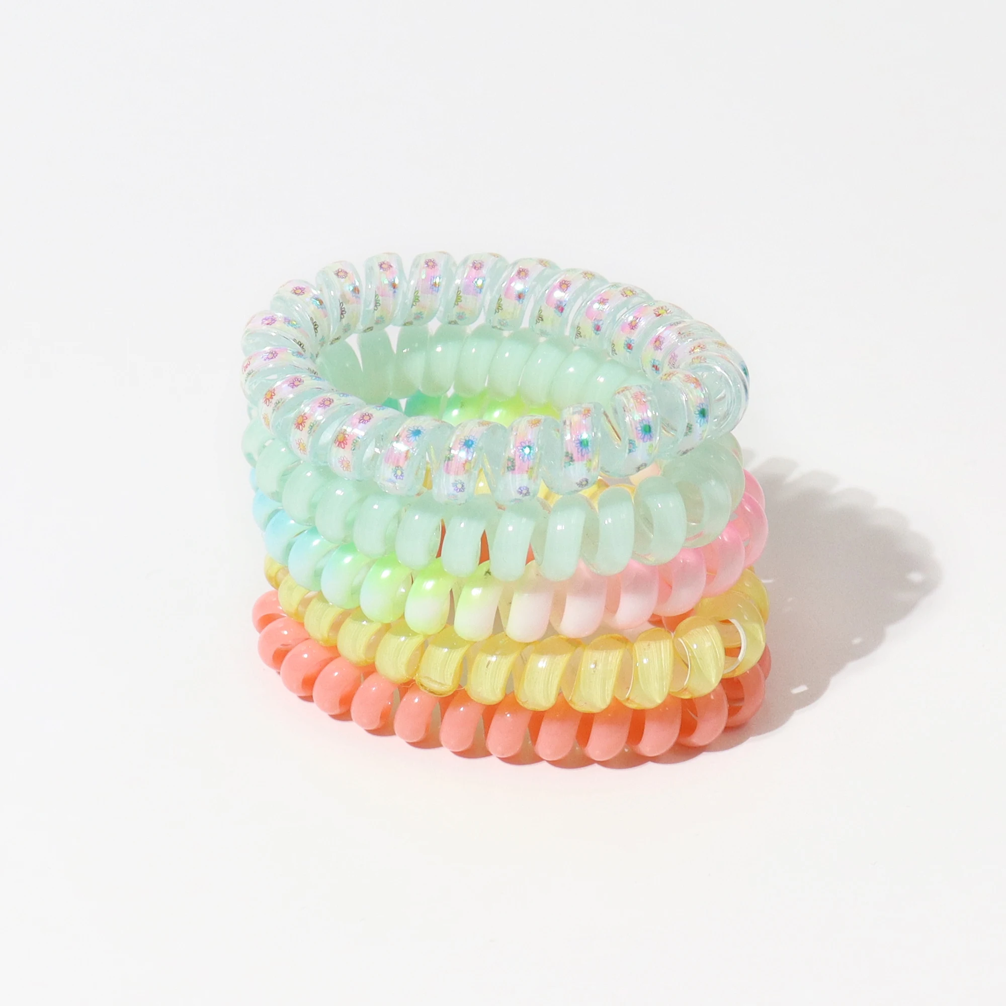Bphne Gradient Color Spiral Hair Ties Plastic Hair Ties Spiral No Crease Fashion Phone Cord Telephone Wire Line