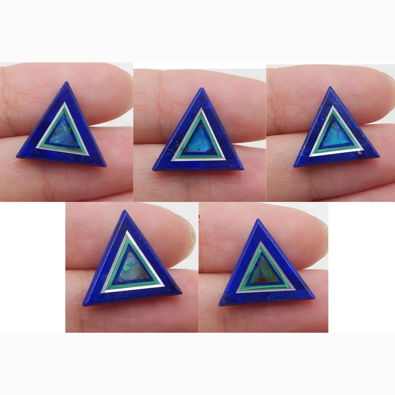 Natural Malachite, Lapis Lazuli And Opal Intarsia Gemstone Jewelry Geometric Triangle Cabochon Natural Stone Loose Gemstone