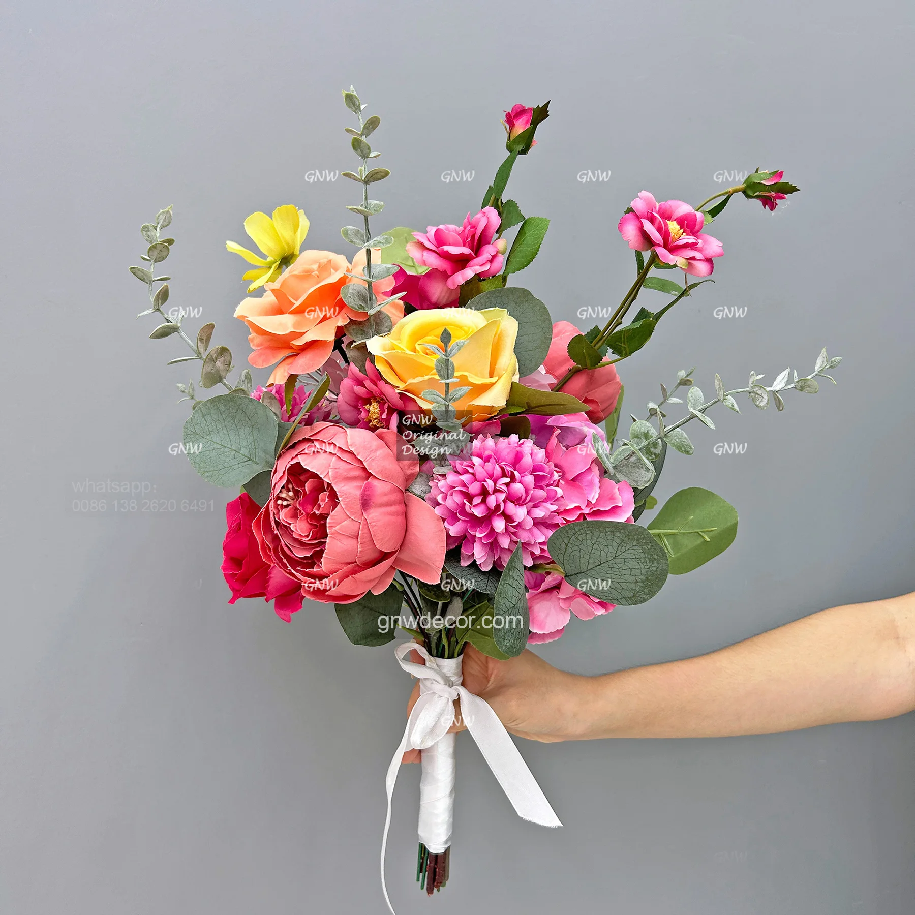 GNW  2024 Latest Models  Pink Silk rose Specially made Realistic artificial floral flower Bridal Bouquet for Wedding Party