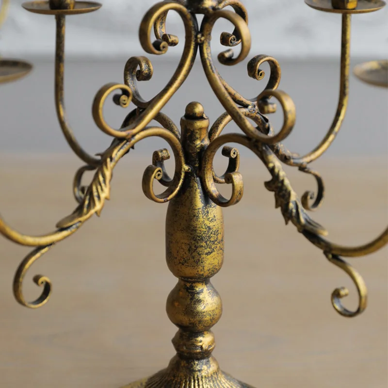 Antique Nordic Style Iron 5 Arm Candelabra Wedding Table Centerpieces Gold Metal Multiple Iron Candle Holder