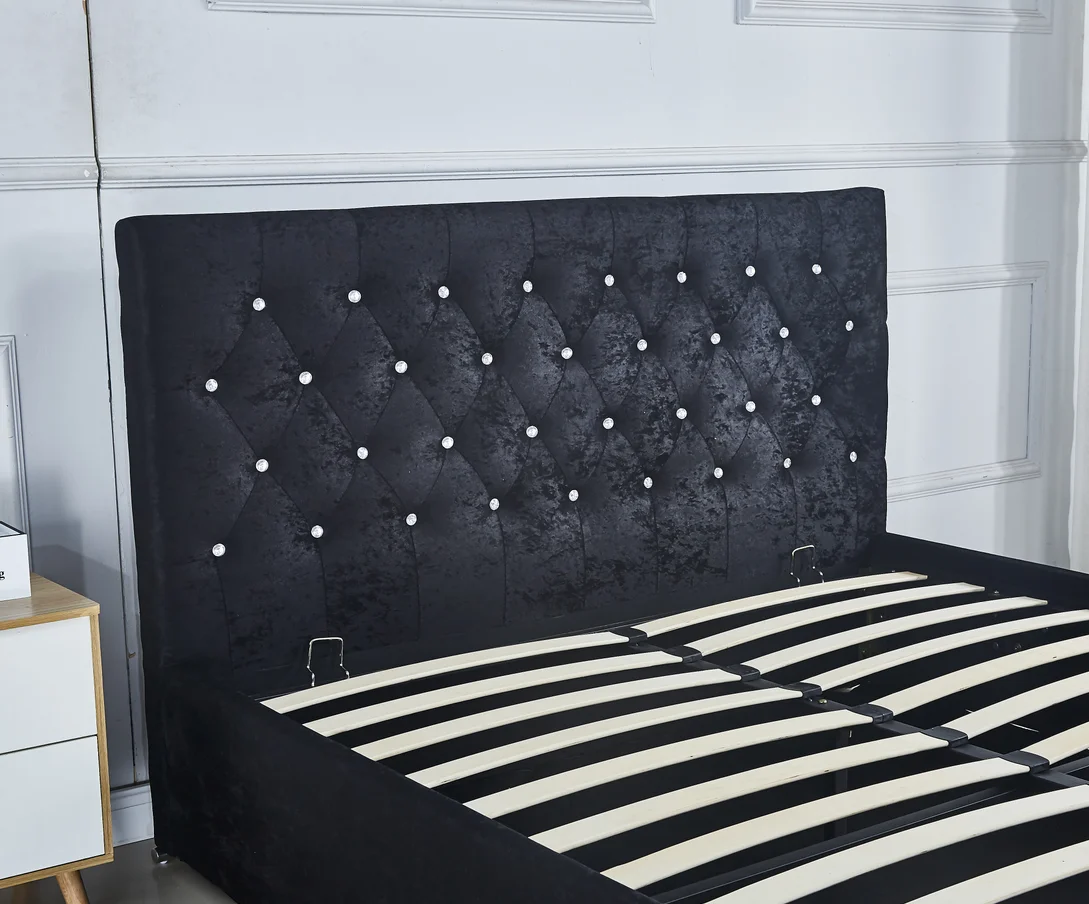 King size linen upholstery tufted high headboard bed