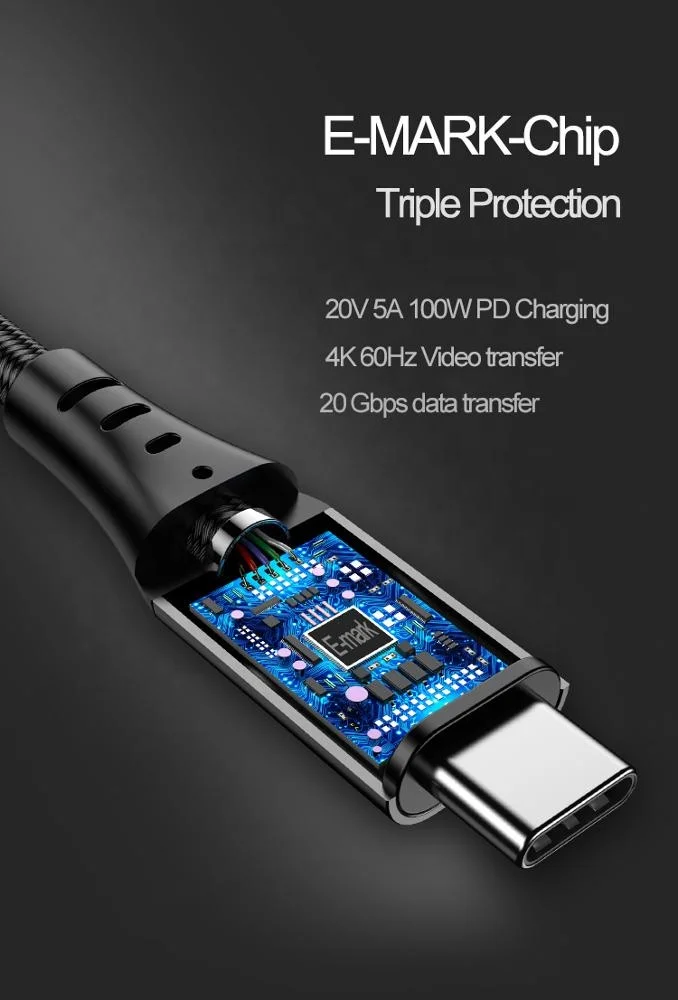 Full function E-mark 100W 10Gbps 20V/5A PD Fast Charging USB 3.1 C to C Type-C to Type-C USB 3.2 Gen 2 USB-C to USB-C Cable