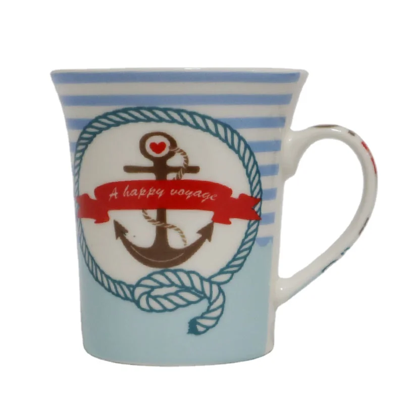 
Bulk Daily Used Blue Watercolor Cheap Decorative Crockery Ceramic Mug Flared Mug 