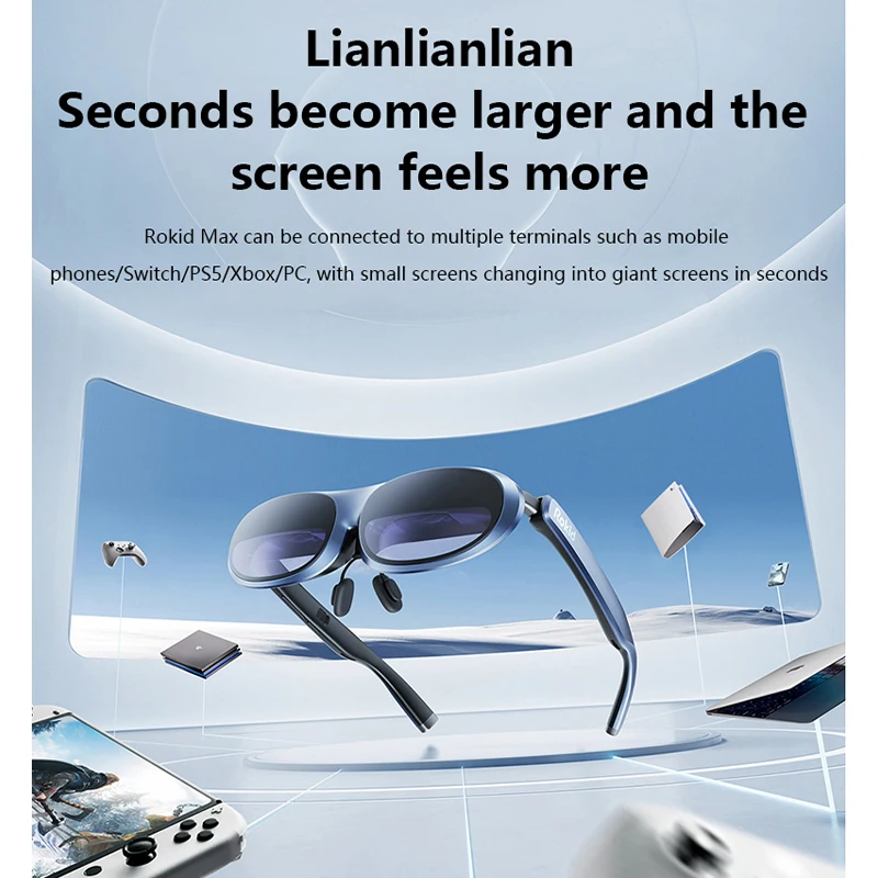 Original Rokid Max AR 3D Smart Glasses Micro OLED 215Max Screen 50 FoV Viewing For Phones/Switch/PS5/Xbox/PC