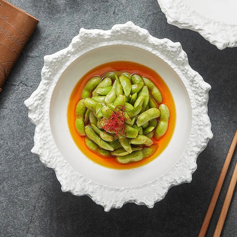 Surface Sizes Option Dinnerware Matte White Hotel Wedding Ceramics Dinner Plates Bowl Ceramic Porcelain Plate