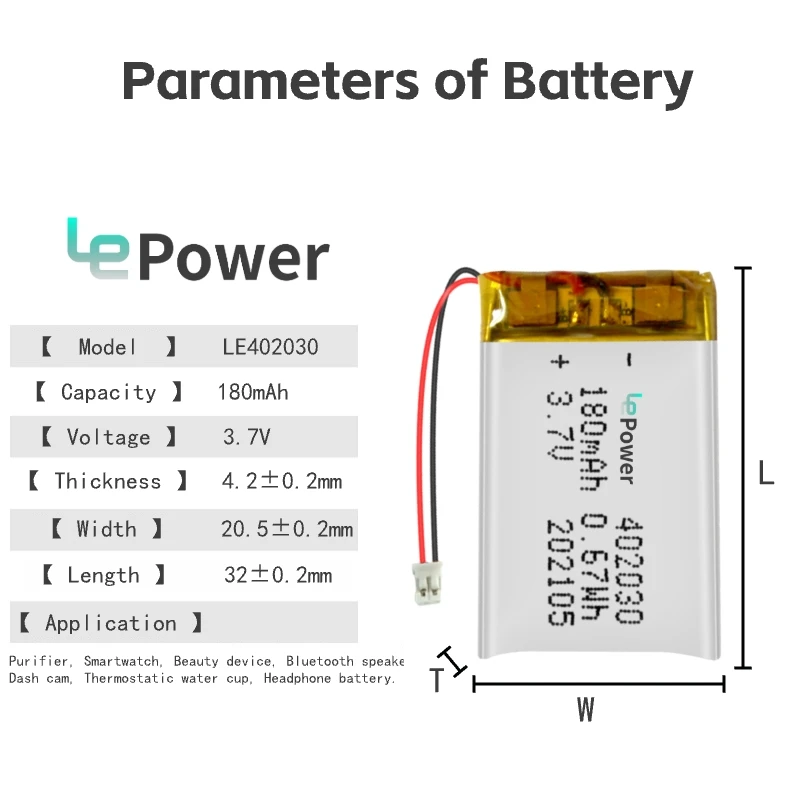 402030 3.7V 180mAh Lipo Lithium Polymer Battery Cell Rechargeable Battery for Electric Product