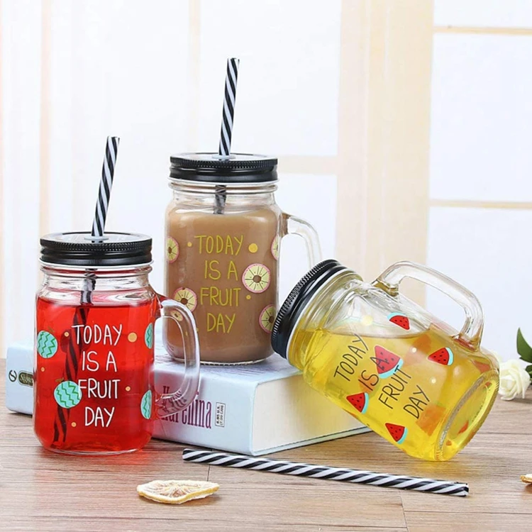 drinking glass bottle mason jars mug handle cup 16oz custom colored beverage glass mason jar