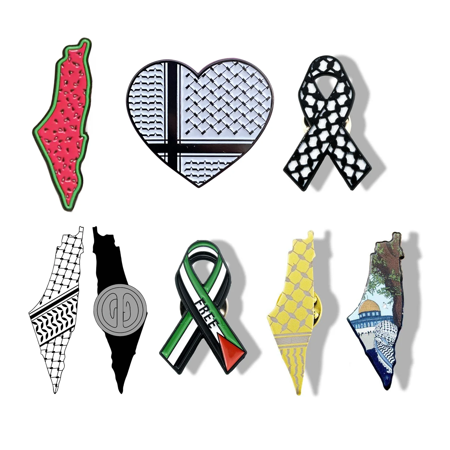 Custom Hijab Watermelon Pins Palestine Flag Map Lapel Ribbon Badge Enamel Palestine Pins