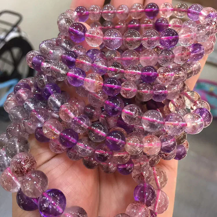 Natural icy crystal transparent Super Seven bracelet round beads 8mm Purple rutile single Circle Bracelet factory wholesale