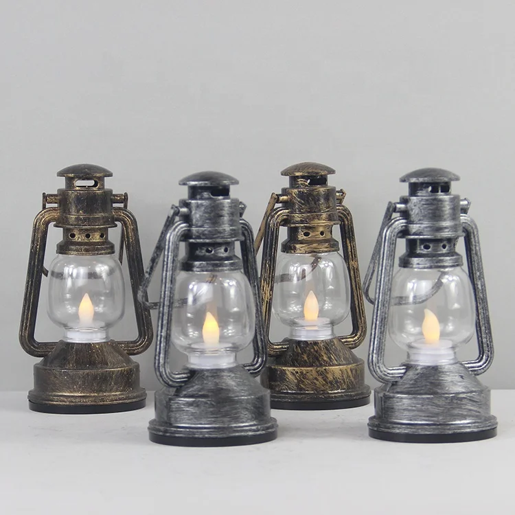 Wholesale Painted Plastic Tiny Old Metallic Oil Outdoor LED Lantern With Flameless Tea Light