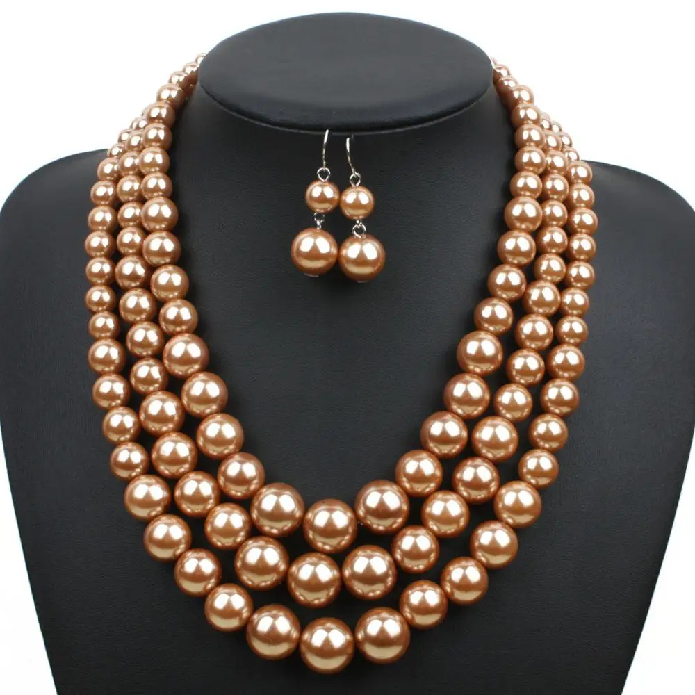 T6410 Wholesale Fashion pearls necklace and earrings set African style pearls jewelry set