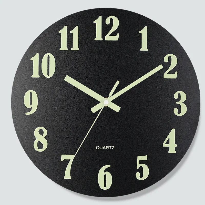 1pc 12 inch wooden luminous wall clock mute clock MDF wood grain creative luminous fluorescent clock