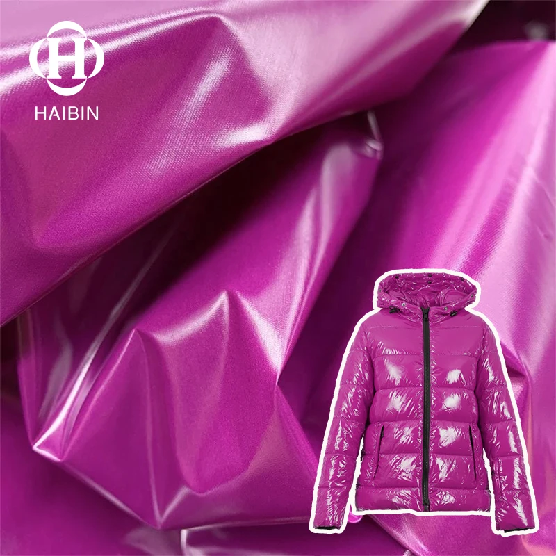 100% Nylon Material Taffeta Fabric Bright PU Coating Waterproof Nylon Donwproof Fabric For Jacket
