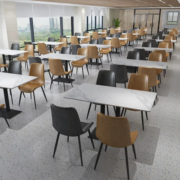 School staff canteen dining table and chair Company dining hall restaurant fast food table and chair for 4/6 people