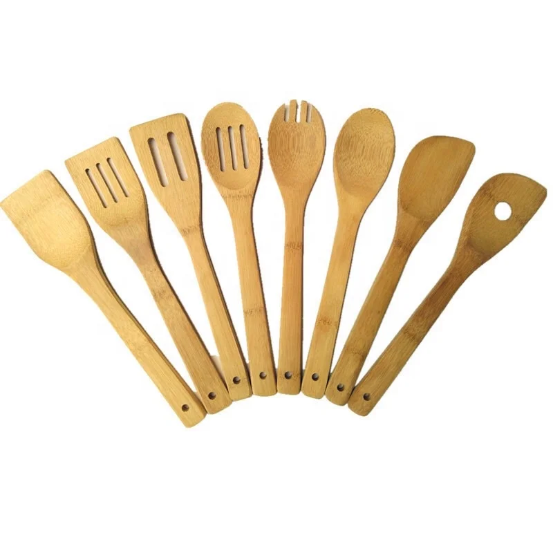 Wholesale Kitchen Utensils Kitchen Bamboo Utensils Spatula Spoon Set with Color Handle