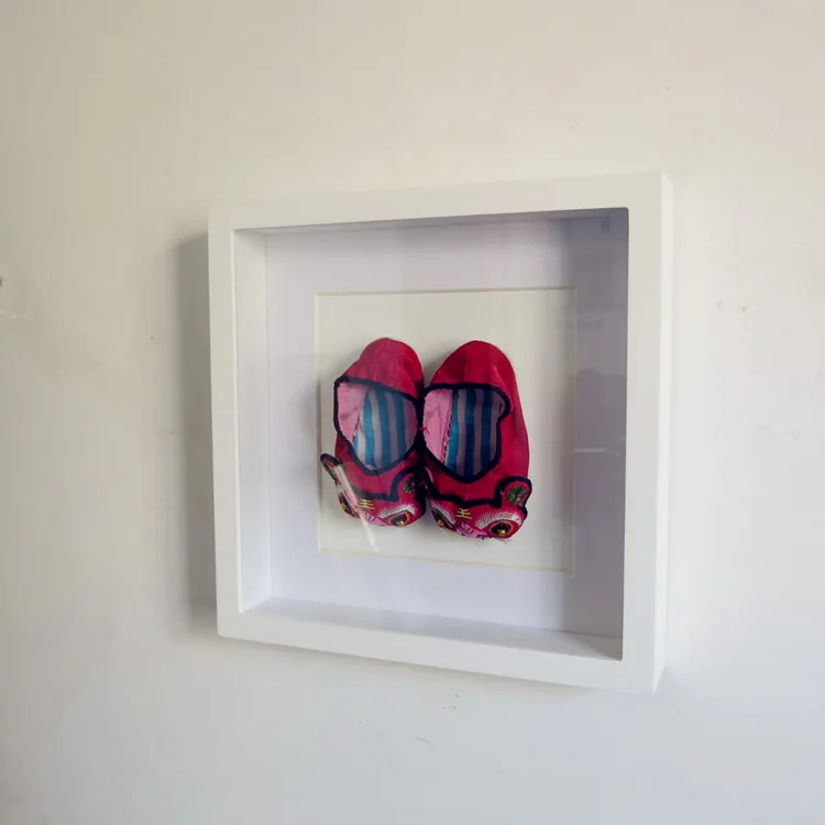 hot selling wooden shadow box for collection baby first shoe frame