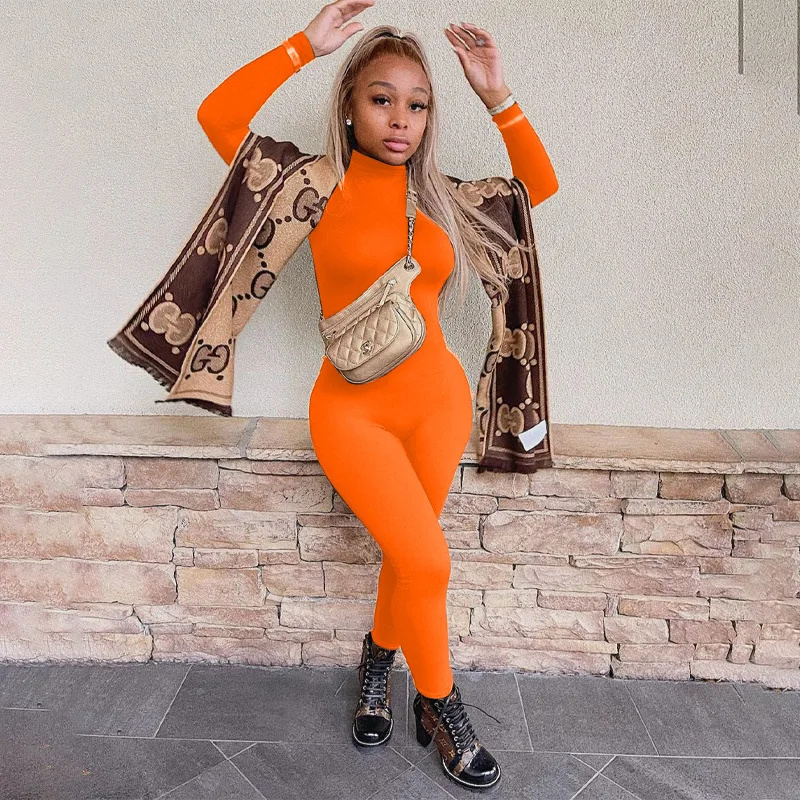 China wholesale export autumn winter women new solid milk silk tight slim street style sports fitness jumpsuit