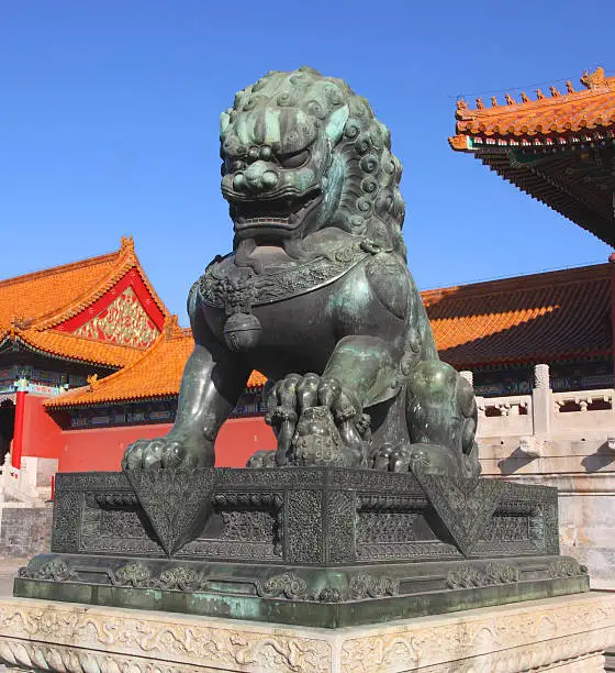 Casting Bronze Decoration Animal Sculpture Chinese Guardian Lion Brass Foo Fu Dog Statue For Front Door Gate Decor