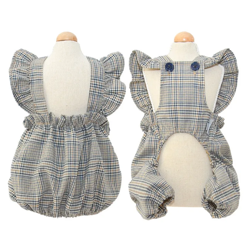 New Seasonal Fashion Pet Overalls Retro Plaid Dog and Cat Pumpkin Pants