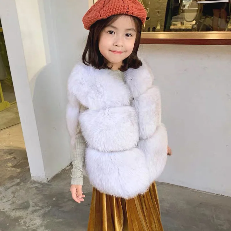 
CX-G-C-12B Natural New Girls Waistcoat Vests for Party Real Fox Fur Gilet Kids Fur Vest 