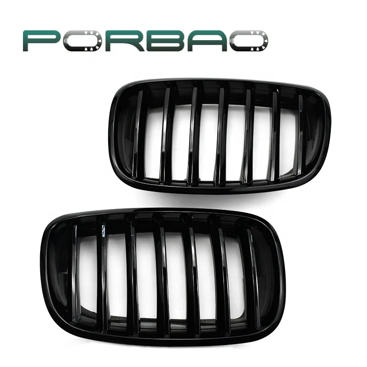 PORBAO Auto Headlight Shine Black Single Line Car Front Grille for X5/E70