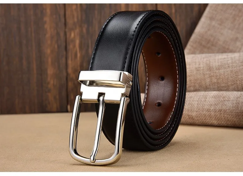 Двусторонний мужской ремень из натуральной кожи классический пояс с классической пряжкой язычком