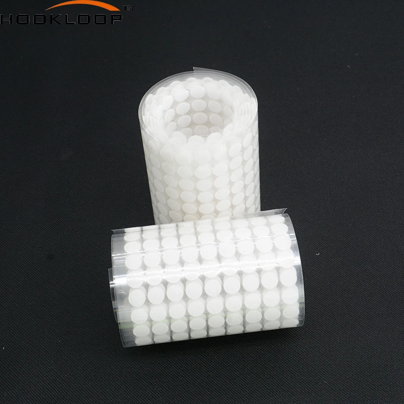 Transparent round squares adjustable printed heavy duty nylon self adhesive back dots circle tape logo rolls hook and loop dot