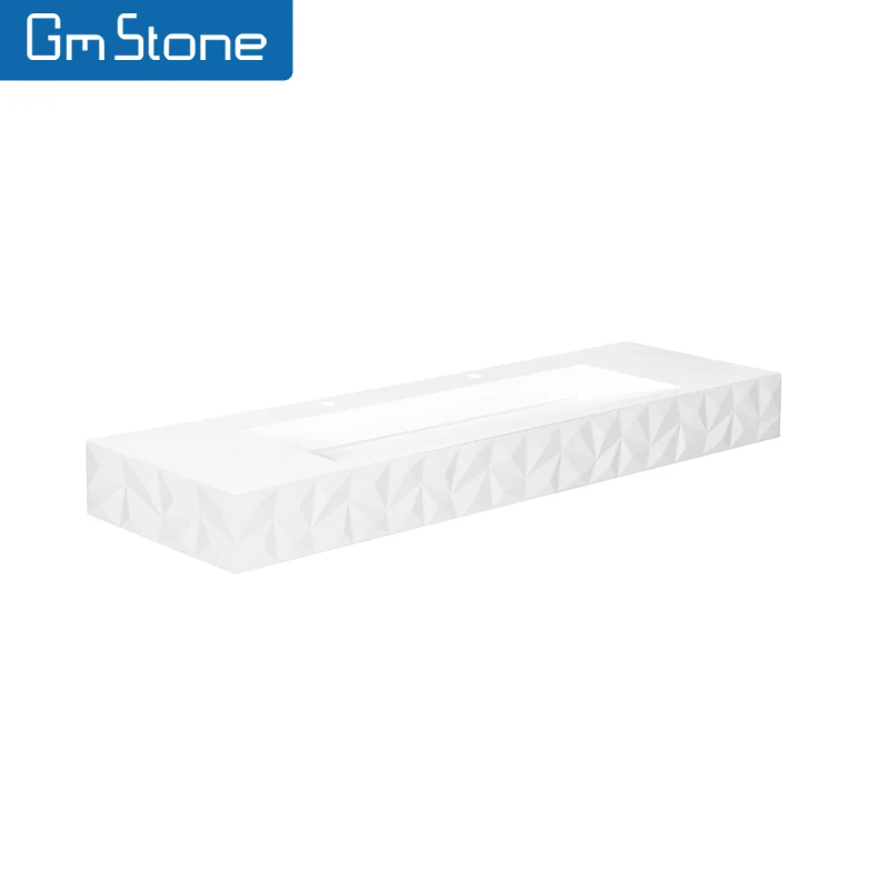 Modern Elegant Rectangular Diamond edge Artificial Stone Solid Surface Sink New Sanitary Hand Wash Wall-Hung Resin Material