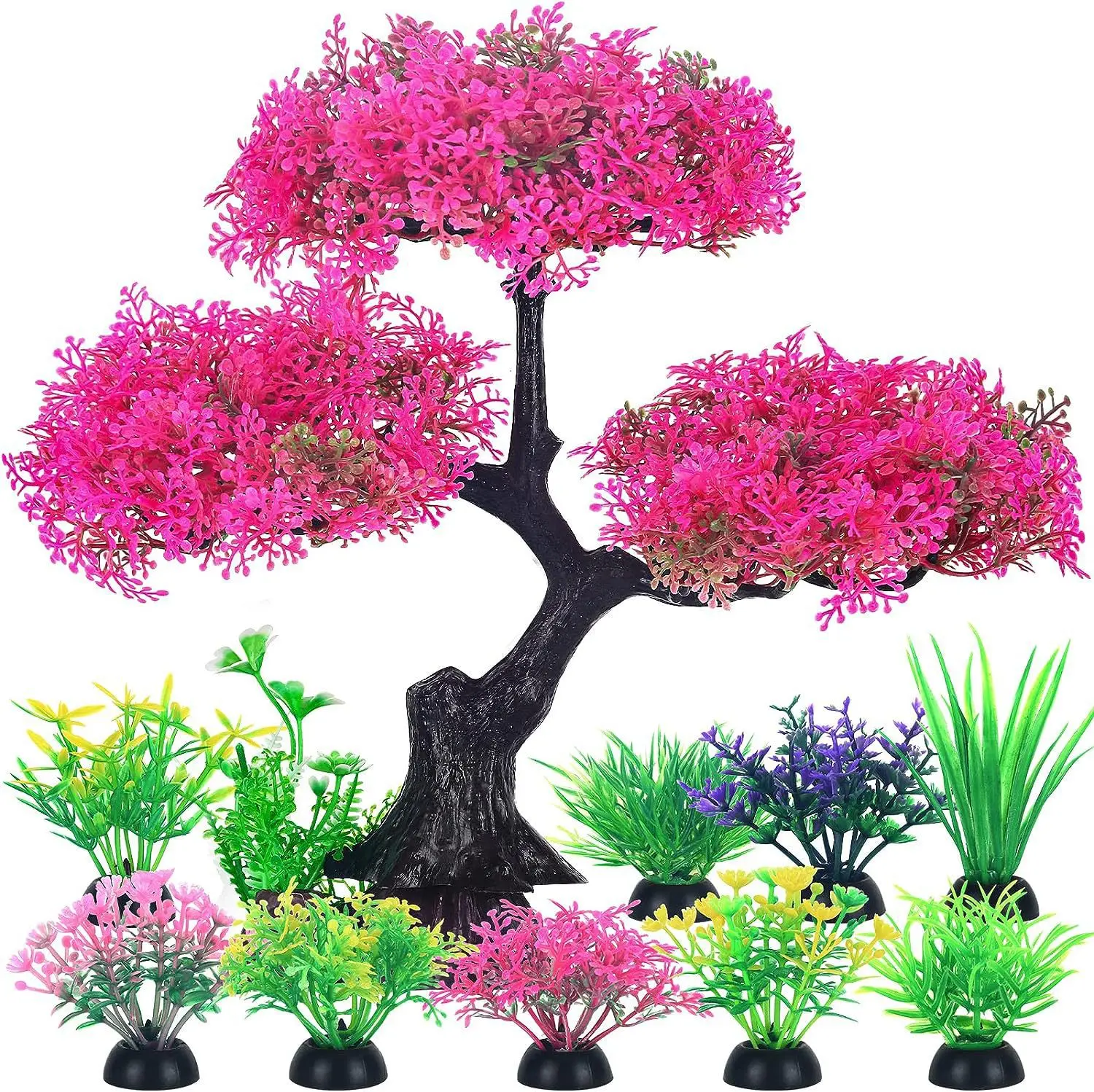 10 Pcs Fish Tank Accessories Decor Blossom Grass Kit Simulation Safe resin plastic Aquatic Aquarium Tree Plants Set