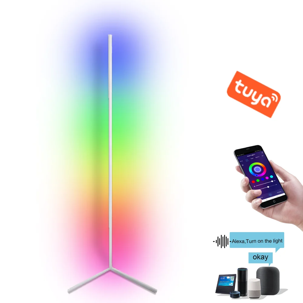 Modern nordic design T tripod minimalist vertical vibe dimmable remote control vibrant rgb led standing corner light floor lamps
