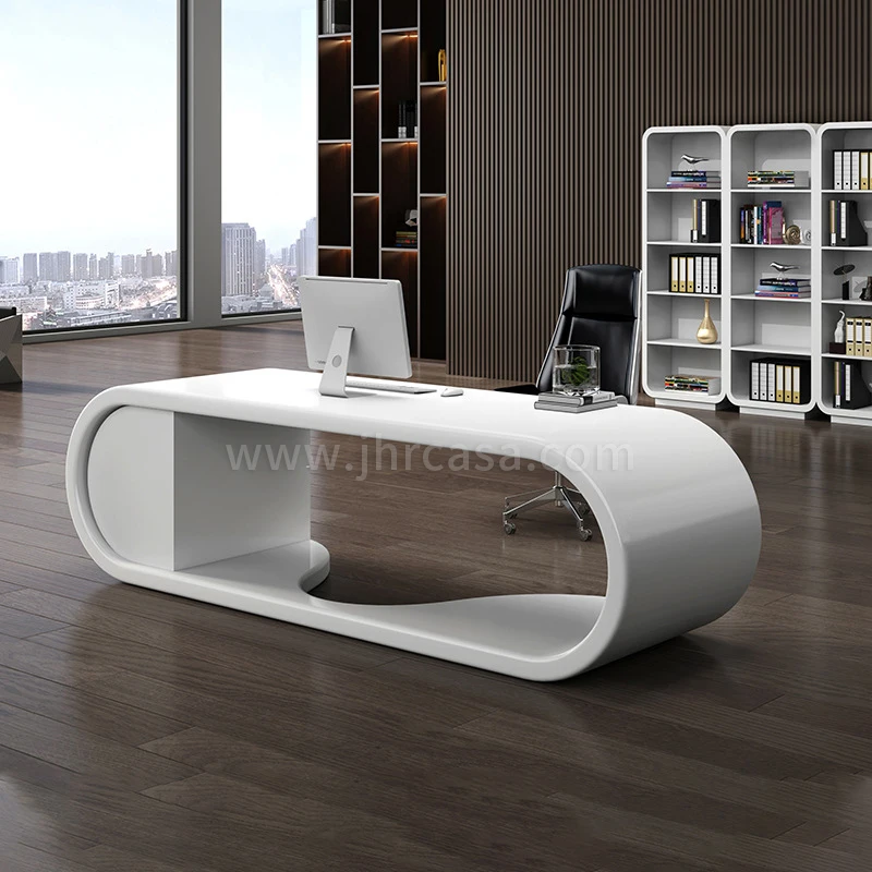 China supply High Glossy Curved Round Edge Modern Salon Office Furniture Table White CEO Office Desk