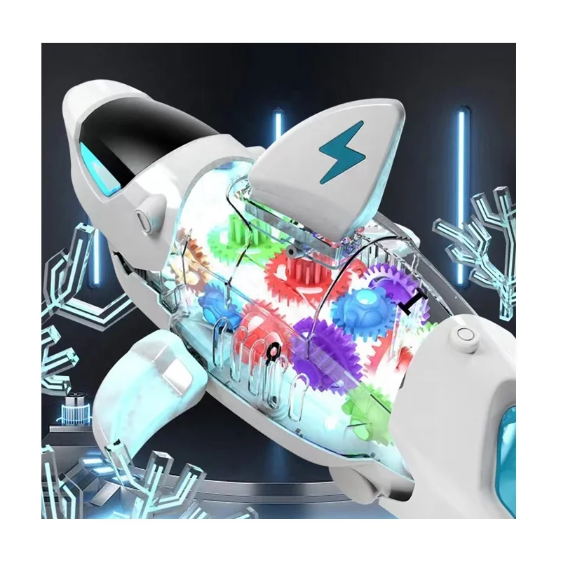 Electric Light Up Cartoon Animal Gear Shark Toy With Light and Music