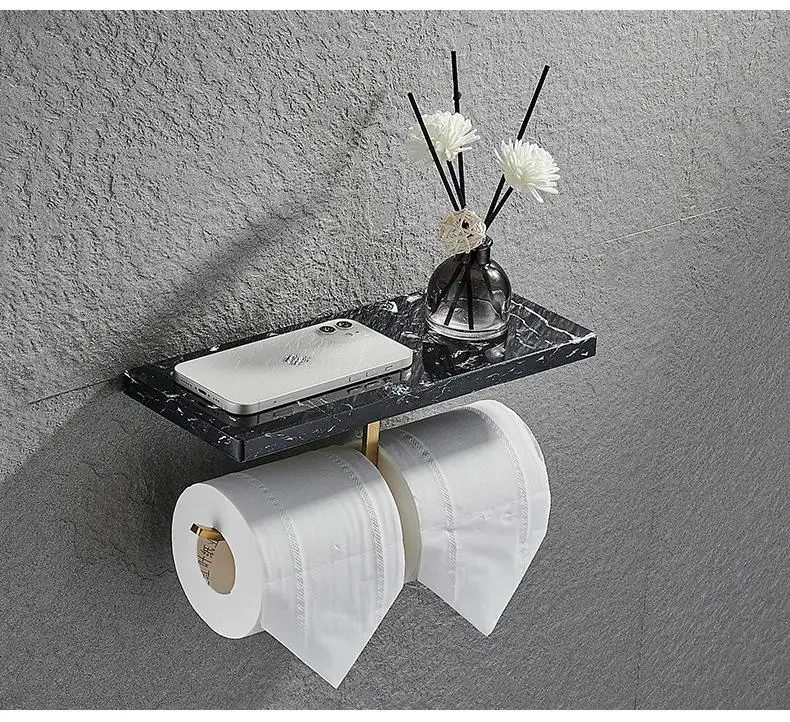 2022 New arrival toilet paper holder with phone shelf marble tissue paper holder marble