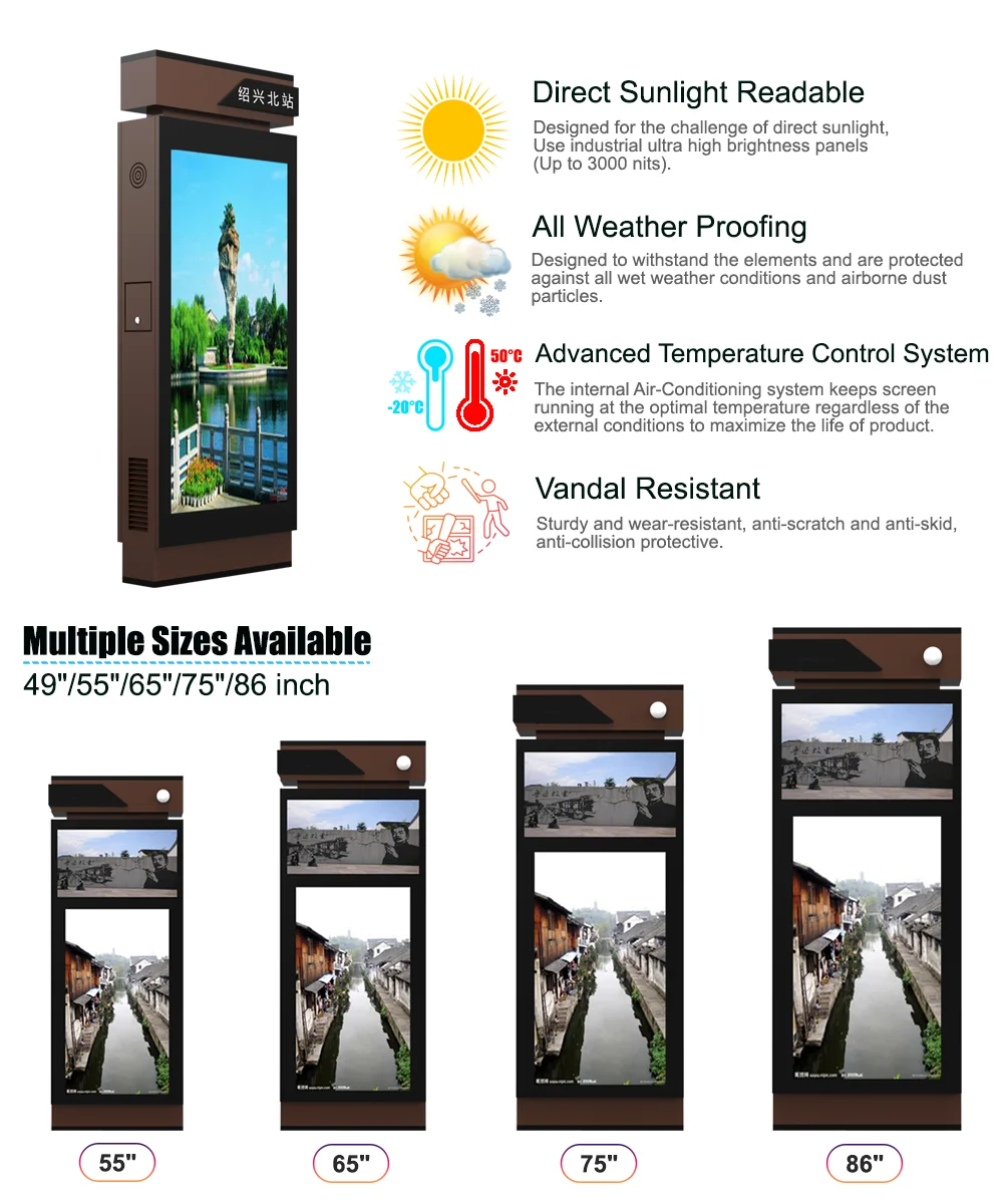 Direct Factory 55 Inch Outdoor Advertising Kiosk LCD Advertising Digital Signage and Displays